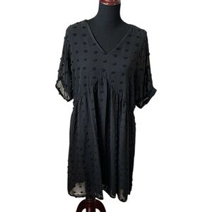 Black Swiss Dot Empire Waist Short Sleeve Dress Women’s Size Large